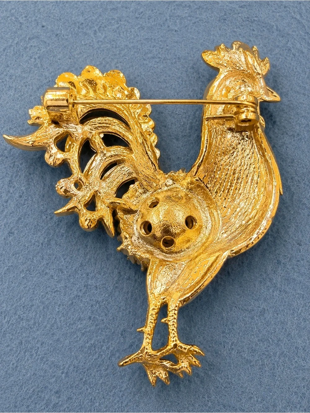 Gold, Black and Cream Rooster Pearl & Crystal Brooch